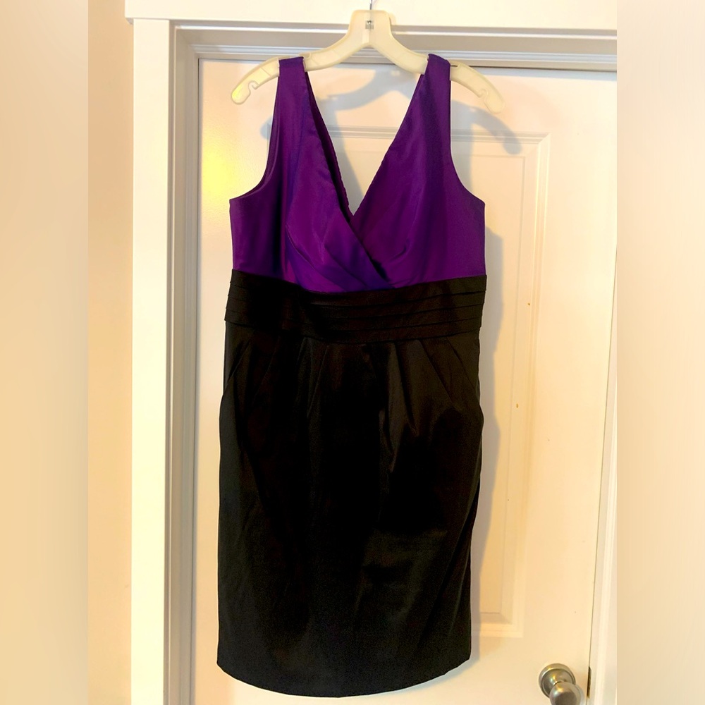 Purple and black knee length cocktail dress